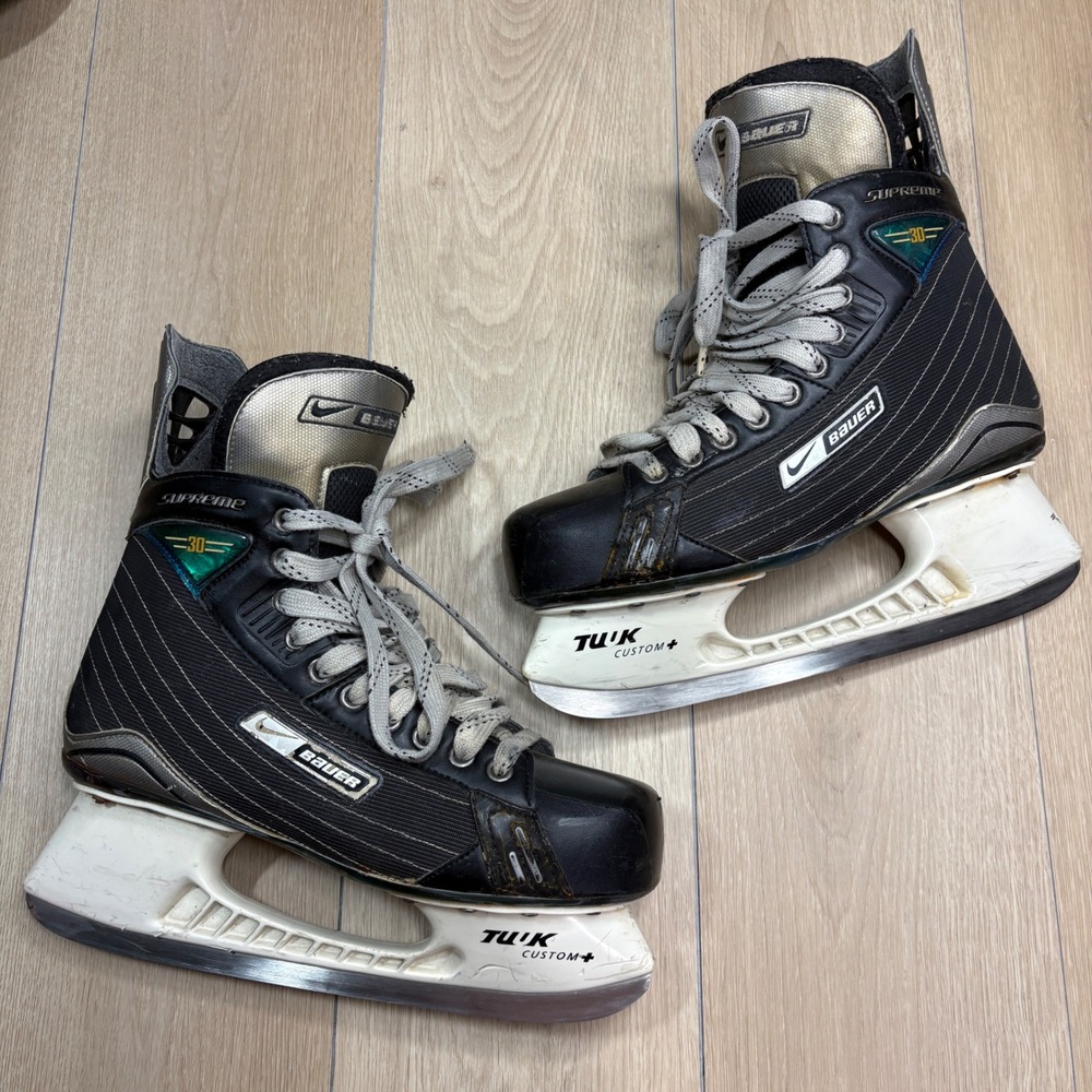 Nike Bauer Supreme 30 Ice Hockey Skates Men 10D US 11.5 Tuuk Custom Black Silver
